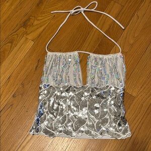 Carolina size medium Silver and White Sequin Sleeveless Tank Top NWT